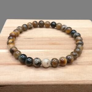Brown Gemstone Bracelet Stretchy Artisan Earthy Agate Colors Beaded Bohemian New